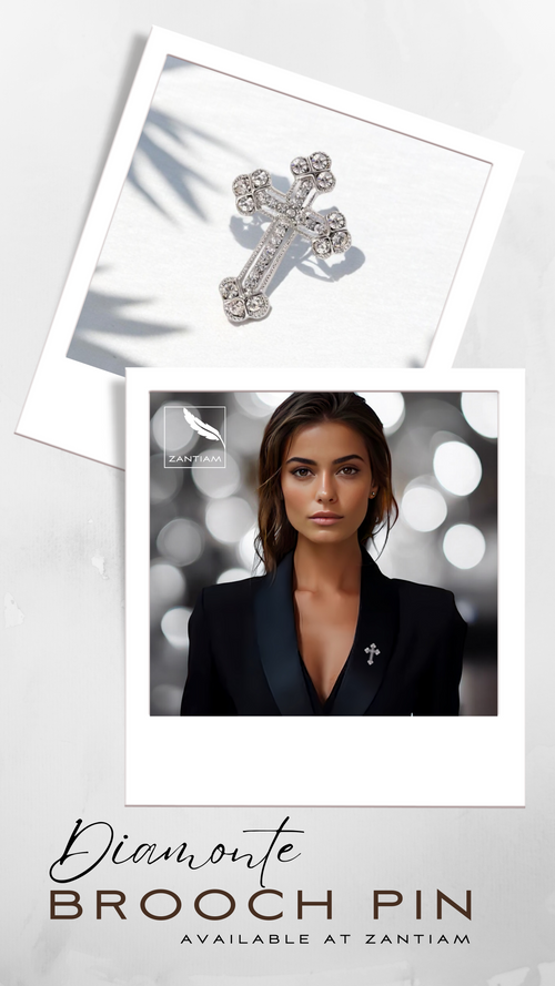 Diamonte- Cross brooch pin